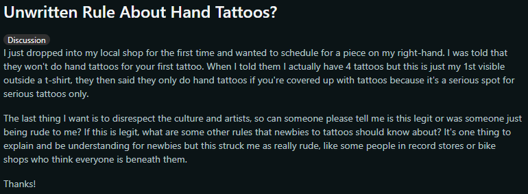 hand tattoo unwritten rule